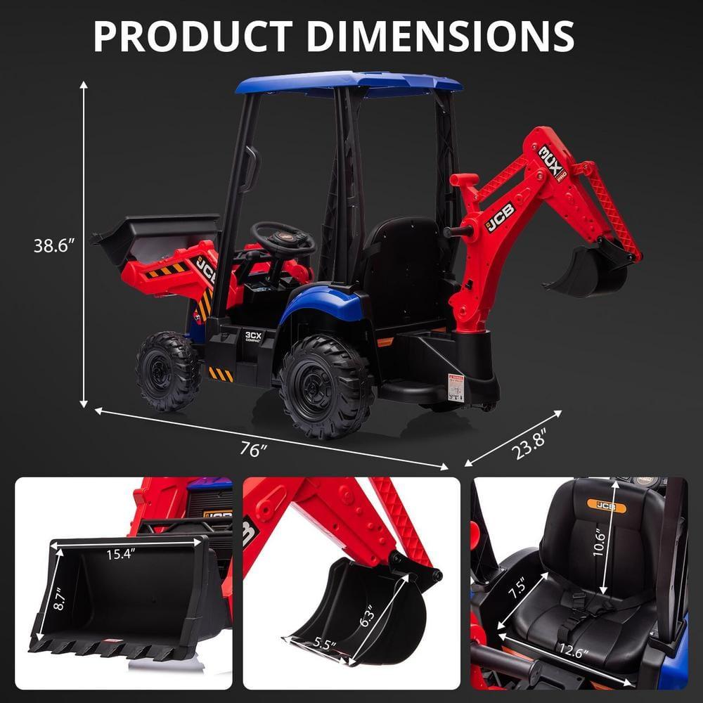 EastVita 4 in 1 Ride on Tractor, Excavator & Bulldozer with Tent,12V Ride on Car Digger Electric Vehicle with Remote Control, Front Loader, Horn, EVA Tires, Kids Ride on Car Toy