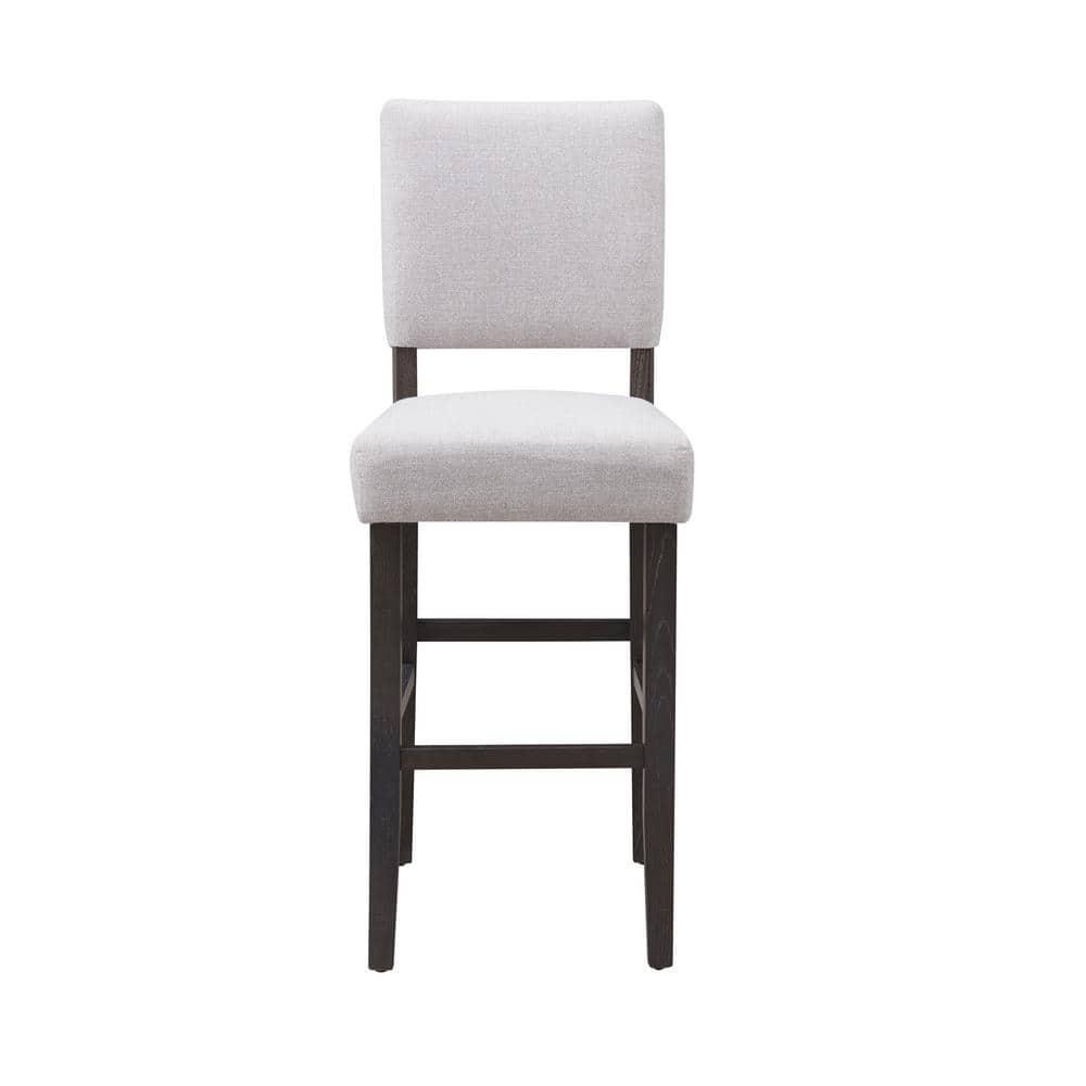 Leick Home 10087-BBHG Upholstered Back Bar Height Stool with Wood Base, Set of 2, for Elevated Kitchen Counters, High Top Tables, and Bars, Blackbean and Heather Gray