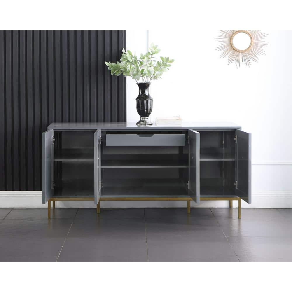 Best Master Furniture Sujay 65" Modern Wood Sideboard with Gold Accents in Gray