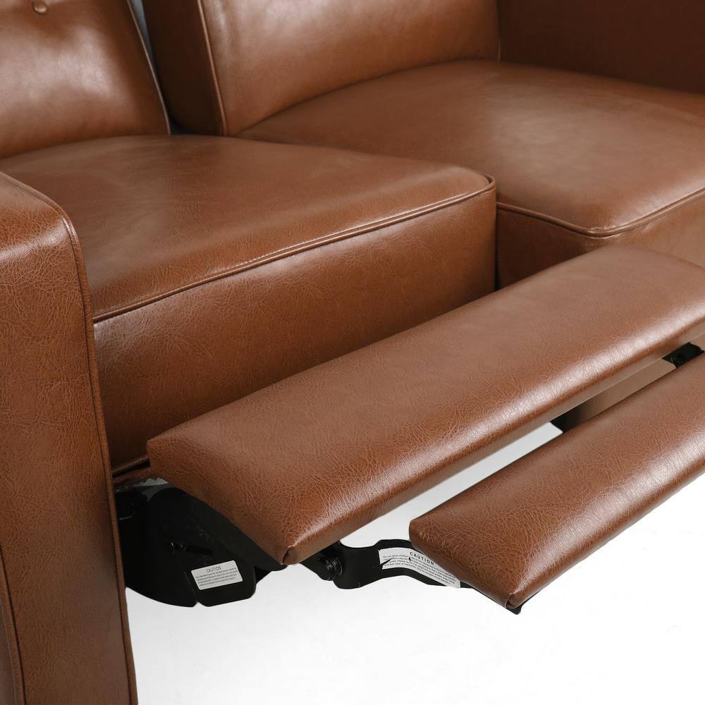 Noble House Craigue Faux Leather Tufted Loveseat Pushback Recliner, Cognac Brown