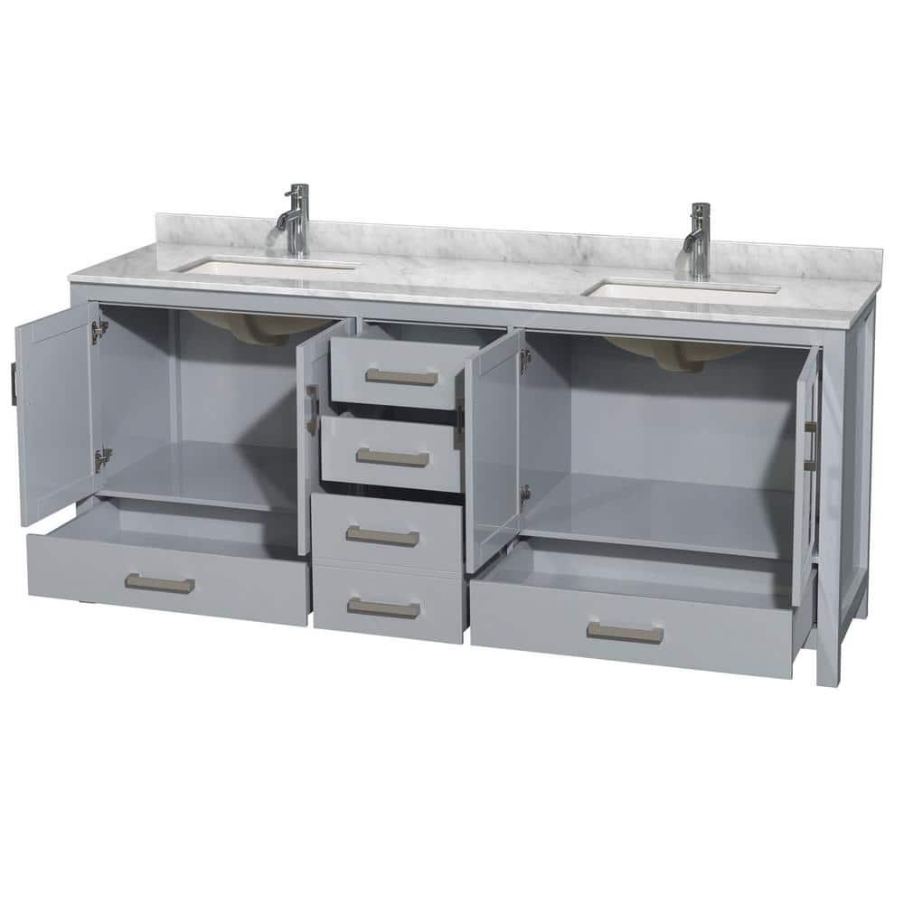 Wyndham Collection Sheffield 80" Freestanding Double Bathroom Vanity with Marble Top