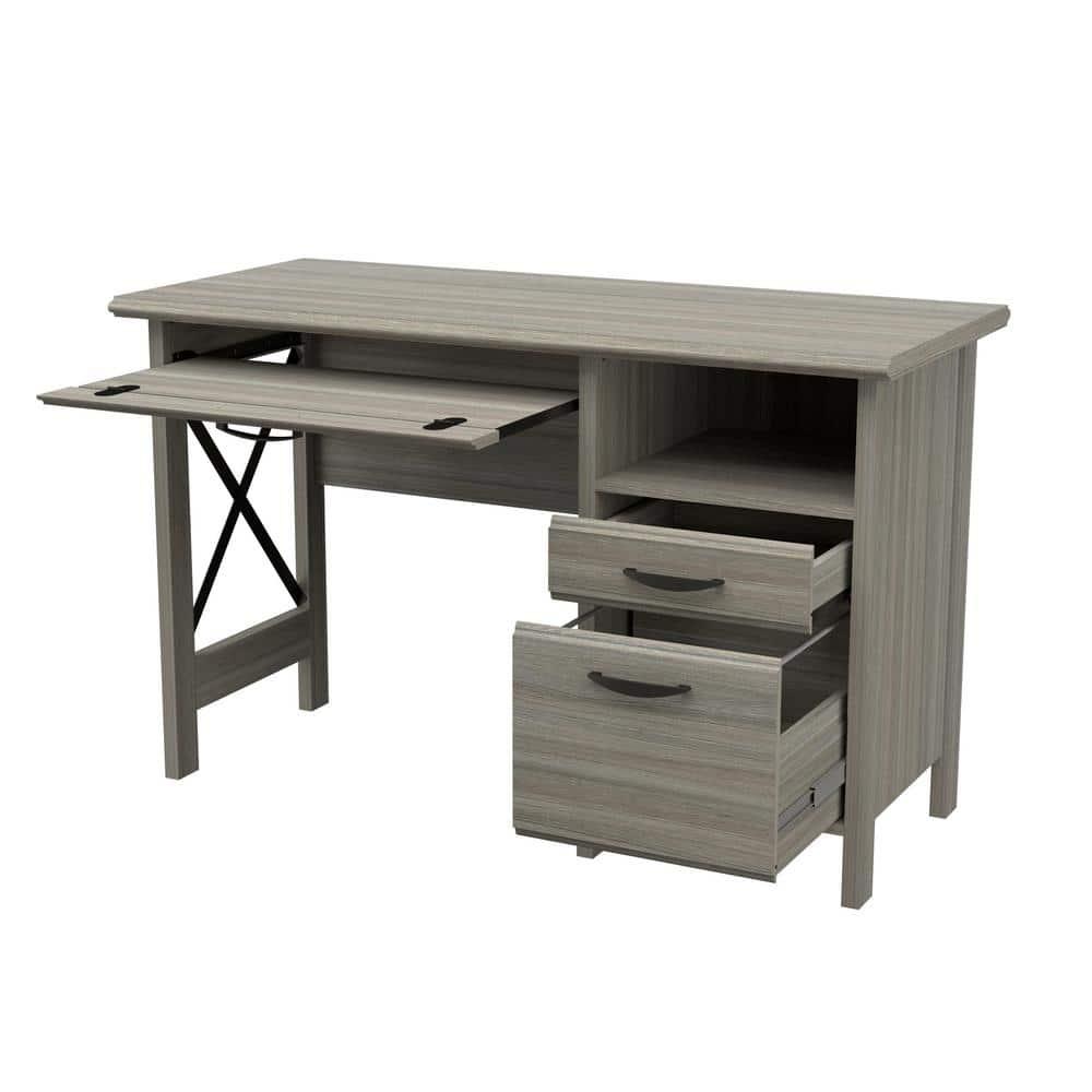 Inval America 2-Drawer Computer Desk with Keyboard Tray in Gray Smoke Oak