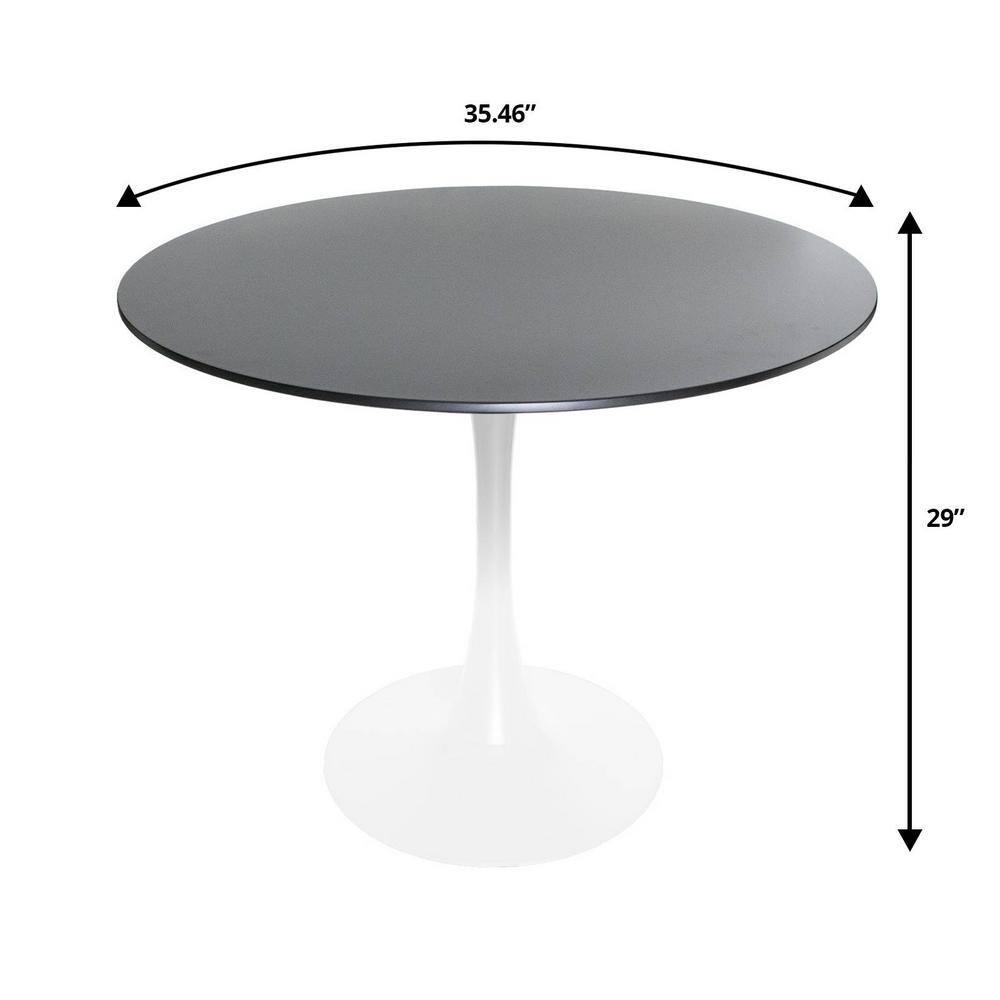 LeisureMod 5-Piece Dining Set with 35" Round Dining Table in White Iron Pedestal Base and 4 ABS Plastic Side Chair with Gold Base, Clear