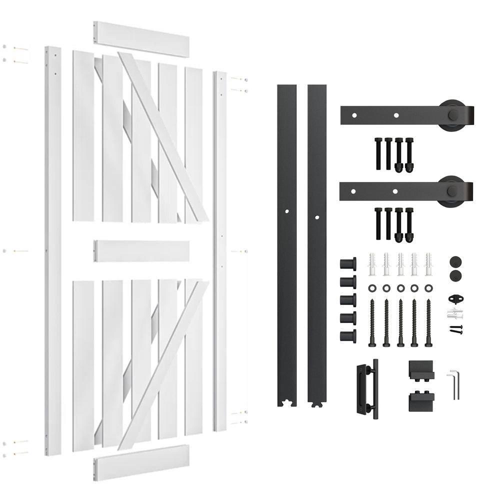 LDB_BUILDING Manufactured Paneled Wood Prefinished Barn Door with Installation Hardware Kit