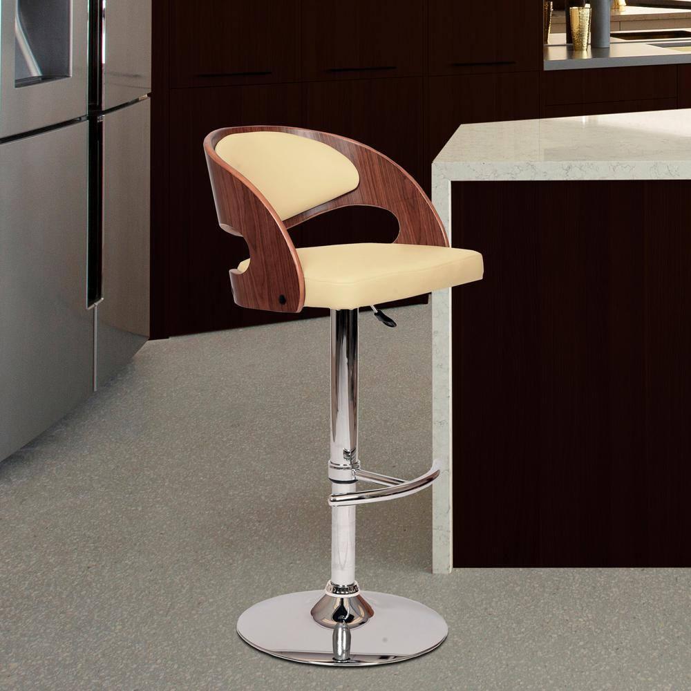 Malibu Swivel Barstool In Cream PU/ Walnut Veneer and Chrome Base