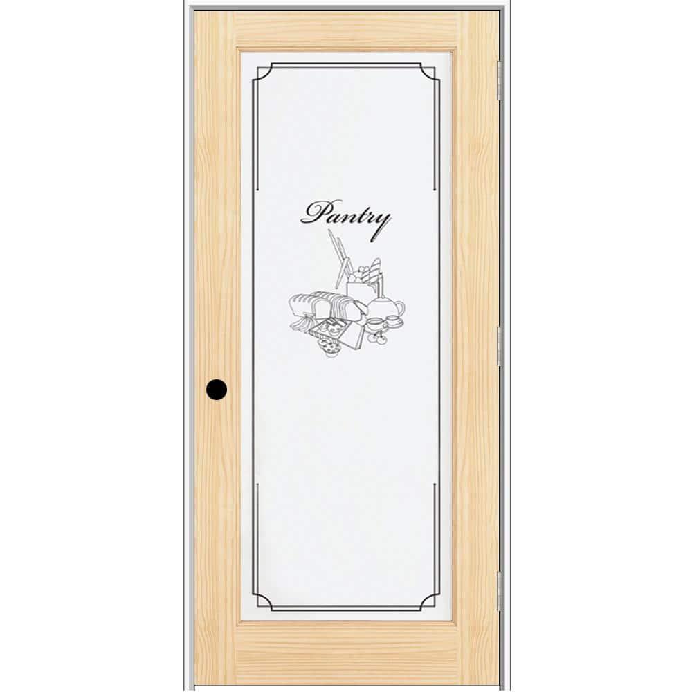 National Door Company ZZ19983L Unfinished Pine Wood 1 Lite Frosted Glass with Pantry Design, Left Hand Prehung Interior Door, 30" x 80"
