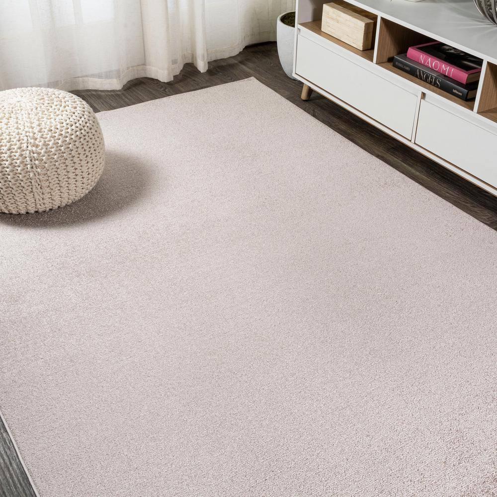 4'x6' Haze Solid Low-Pile Area Rug, Beige - JONATHAN Y