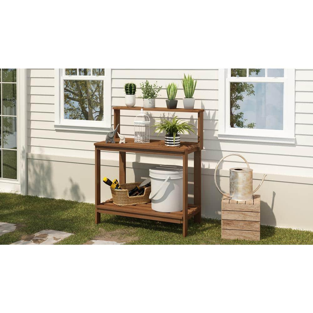Furinno Tioman Outdoor Natural Wood Potting Bench Brown