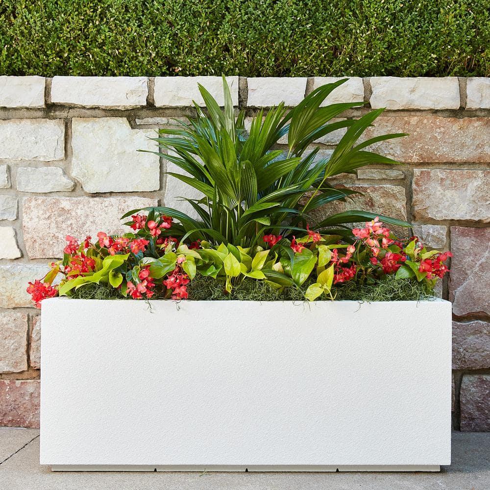 PolyStone Planters Rectangle 17-in W Extra Large White Mixed/Composite Contemporary/Modern Outdoor Planter With Drainage Holes