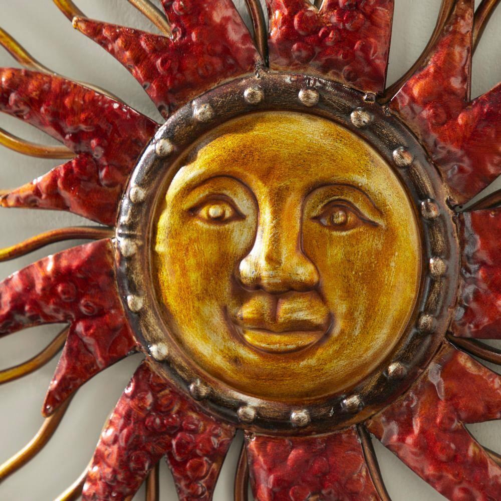 DecMode Copper Metal Indoor Outdoor Sun and Moon Wall Decor with Stars