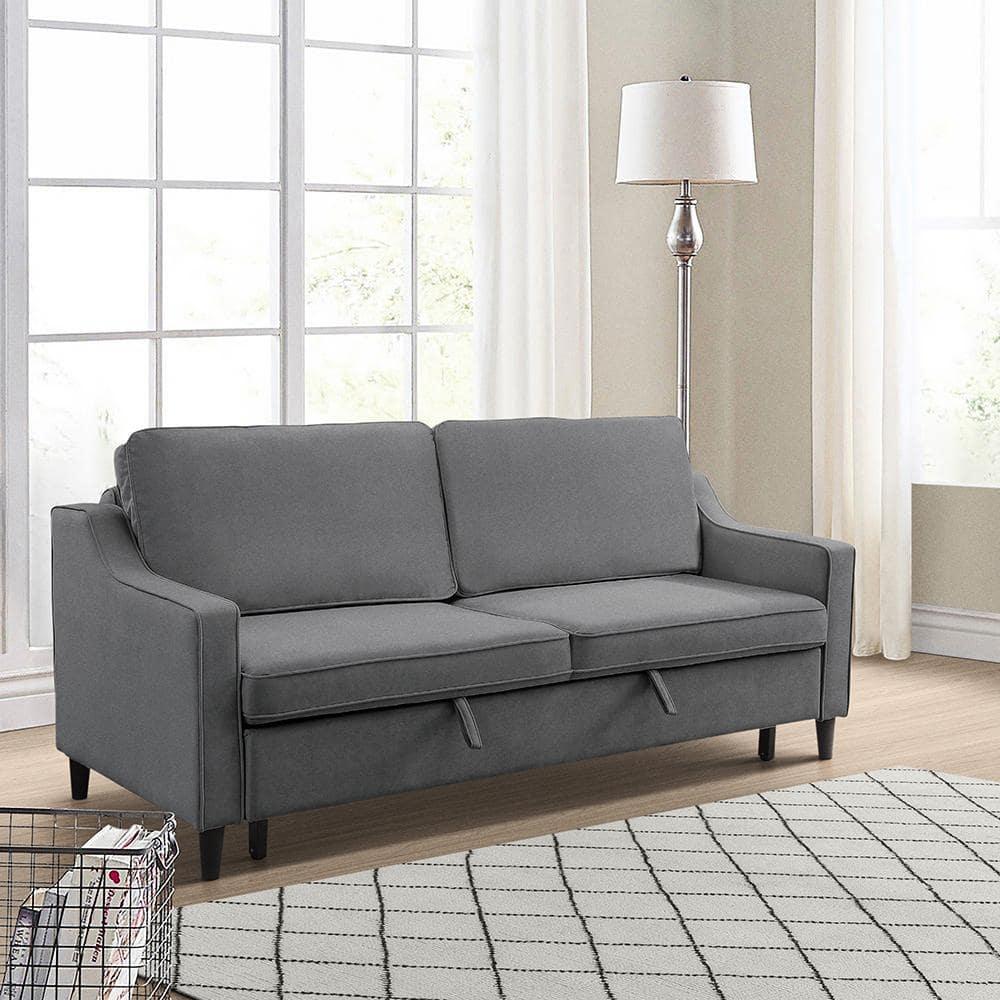 Lexicon Adelia Velvet Convertible Studio Sofa with Pull-Out Bed in Dark Gray