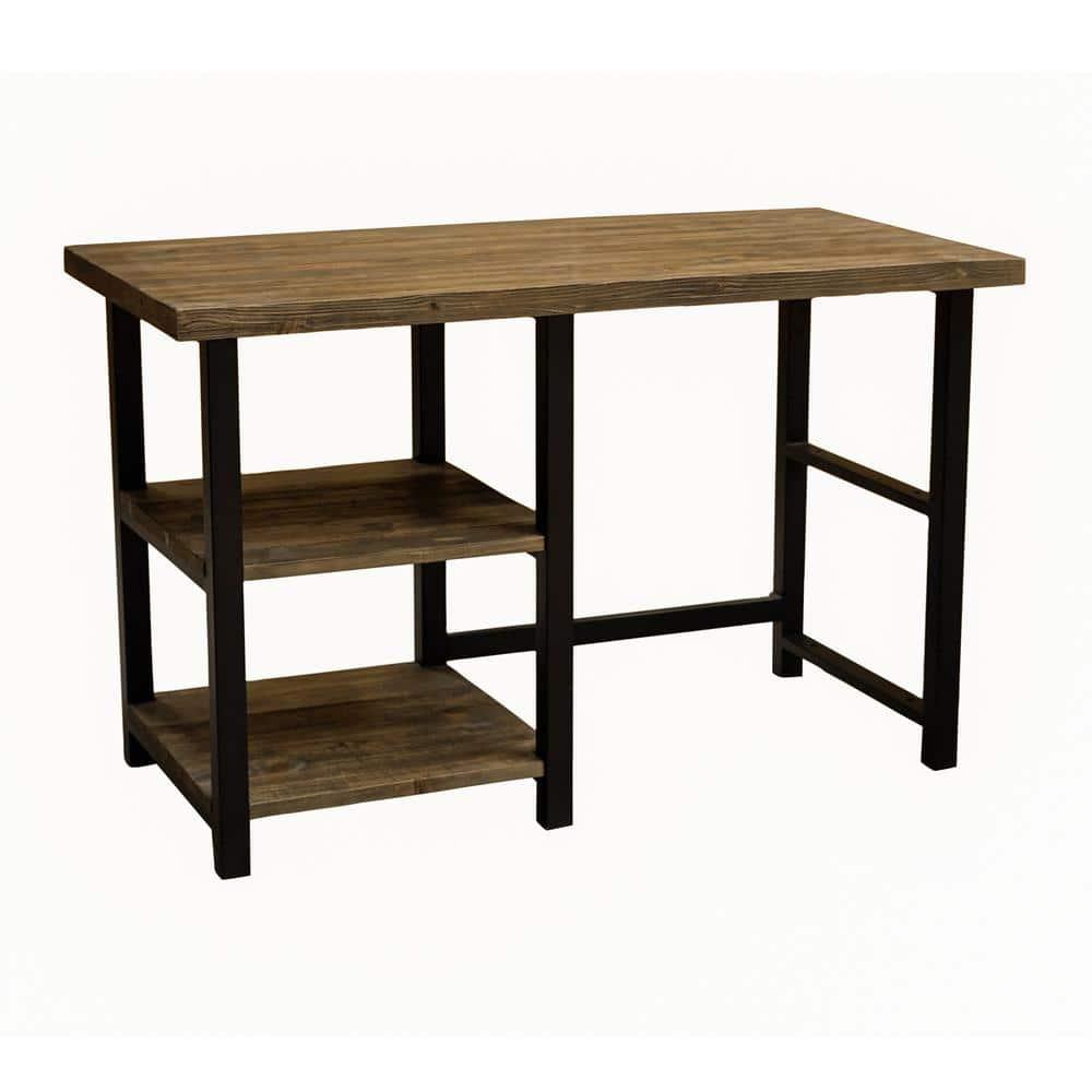 Pomona Writing Desk with Two Shelves Metal and Solid Wood Natural - Alaterre Furniture: Modern Style, Open Storage, Home Office