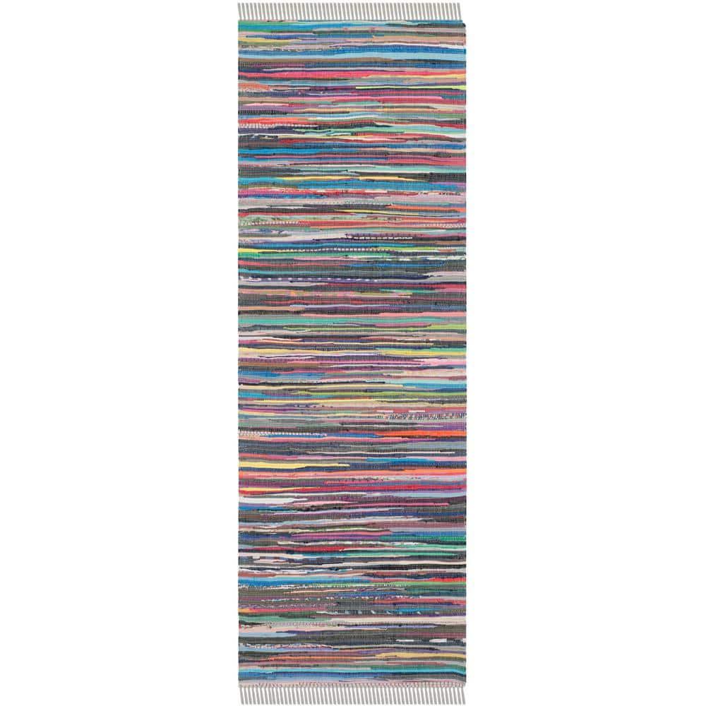 Rag Rug RAR121 Hand Woven Indoor Runner Rug - 2'3"x6' - Grey/Multi - Safavieh