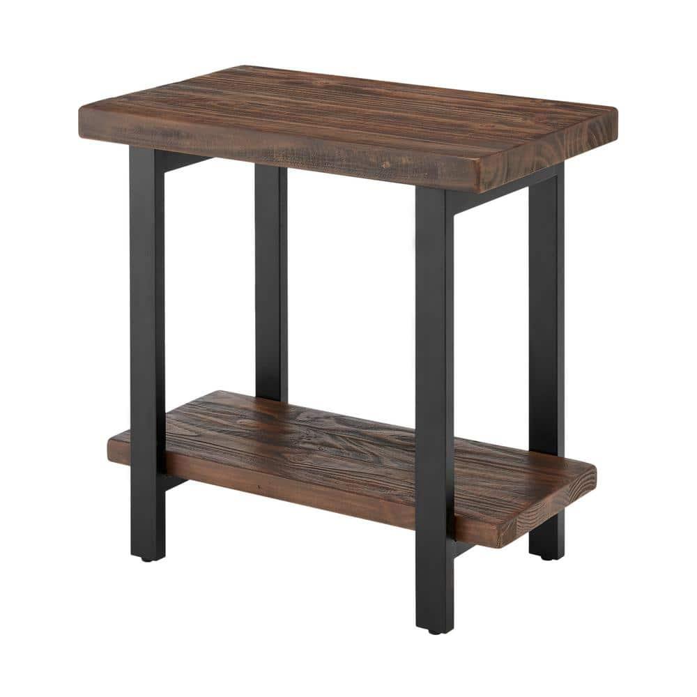 Pomona Solid Wood and Metal End Table with Shelf - Alaterre Furniture: Rustic Design, Fixed Shelf, Rectangle Shape