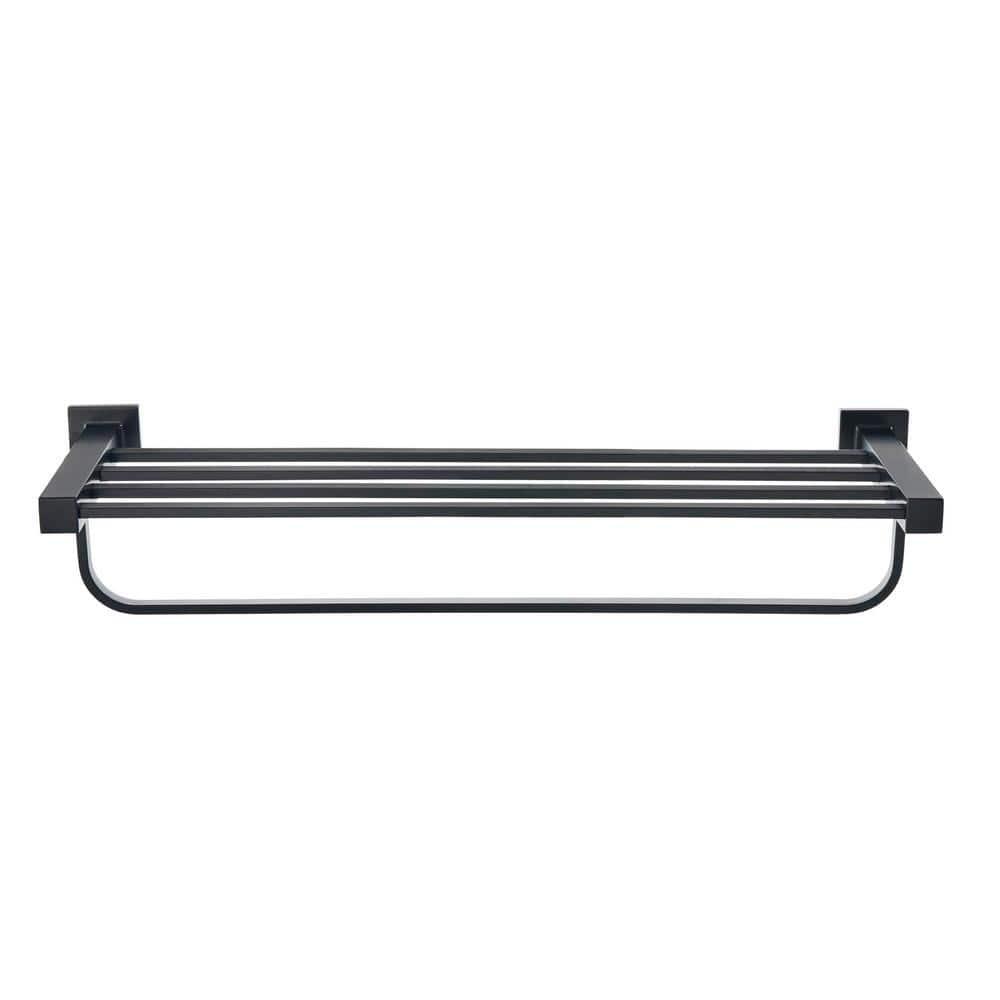 Farrington 21 in. Wall Mount Towel Rack with Towel Bar in Matte Black