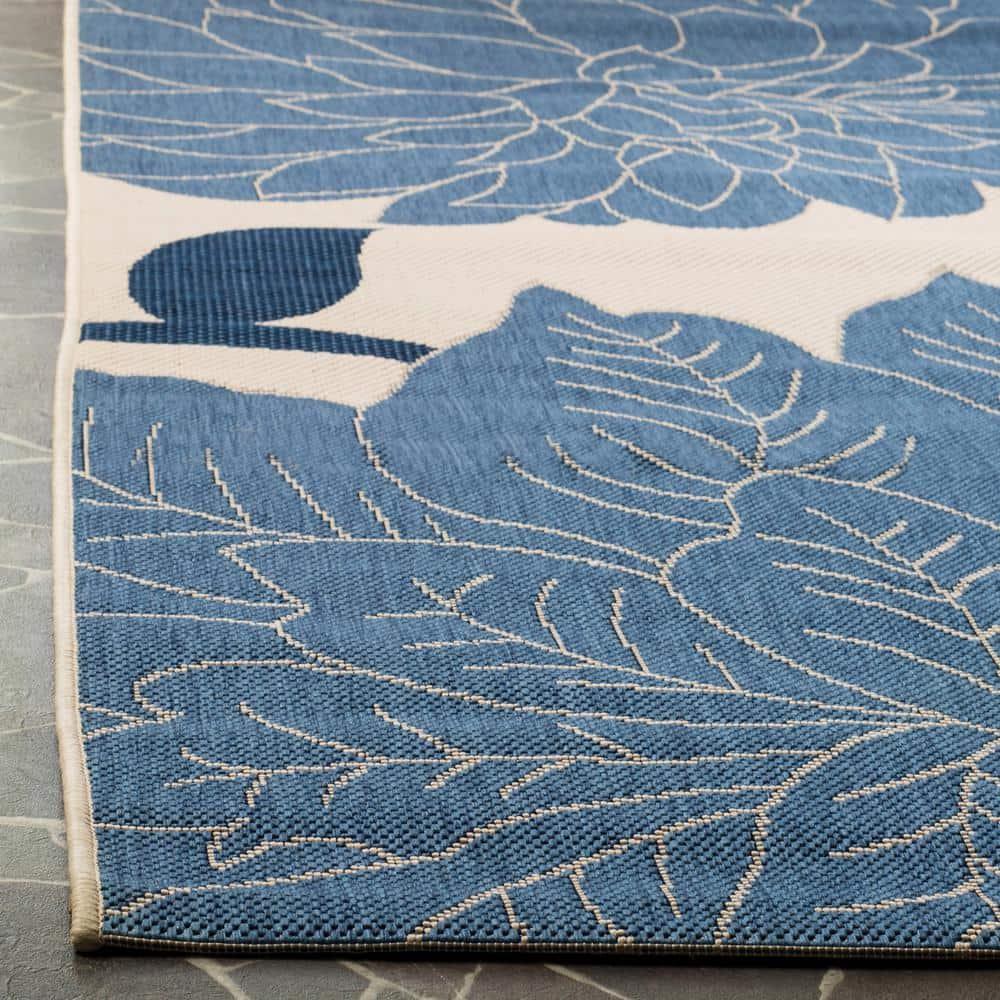 Courtyard CY7321 Power Loomed Indoor and Outdoor Area Rug - Beige/Blue - 4'x5'7" - Safavieh