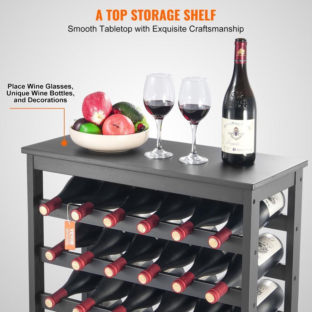 VEVOR 42 Bottle Modular Wine Rack, 7-Tier Solid Bamboo Wood Storage Racks with Table Top, Floor Freestanding Wines Holder Display Shelf, Wobble-Free Shelves for Kitchen, Bar, and Cellar (Black)