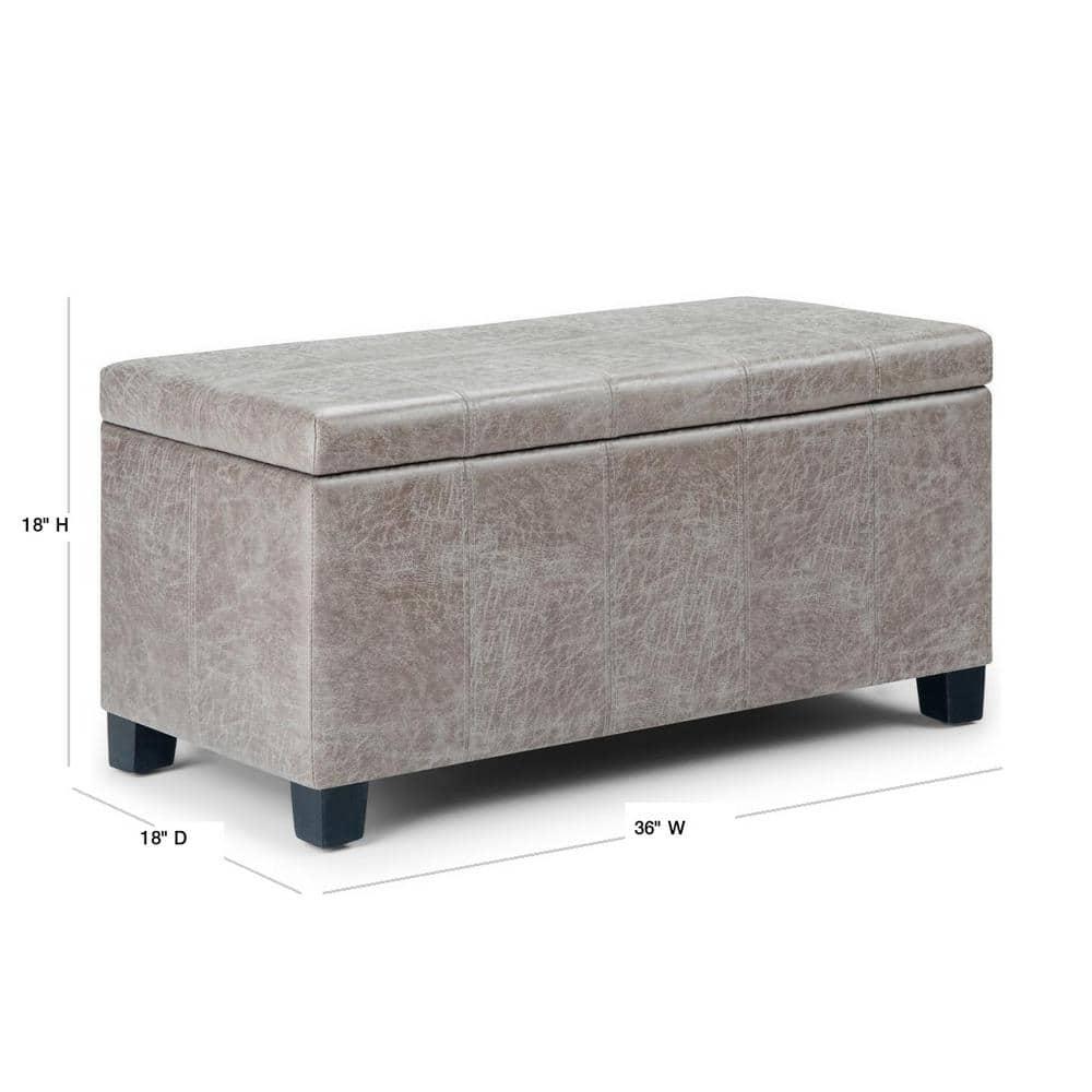 Dover 36 in. Wide Contemporary Rectangle Storage Ottoman Bench in Distressed Grey Taupe Vegan Faux Leather, Assembled