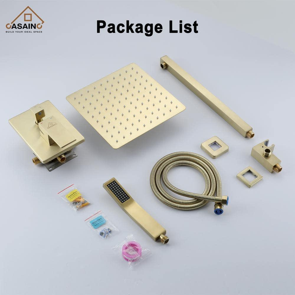 CASAINC 10'' Wall Mounted Shower System with Handheld Sprayer, Brushed Gold
