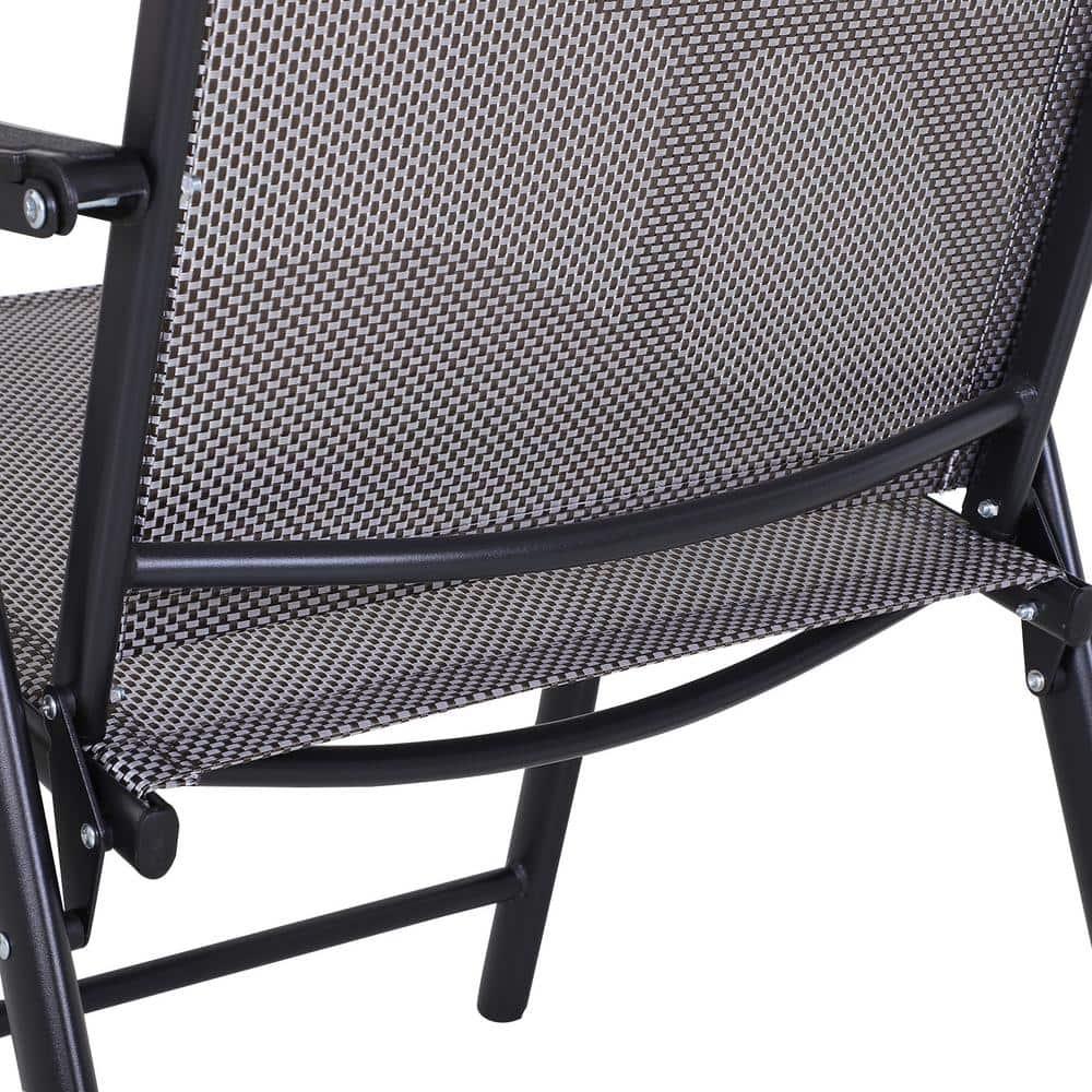 Outsunny Set of 2 Patio Folding Chairs, Stackable Outdoor Sling Chairs with Armrests for Lawn, Camping, Dining, Beach, Metal Frame, Gray