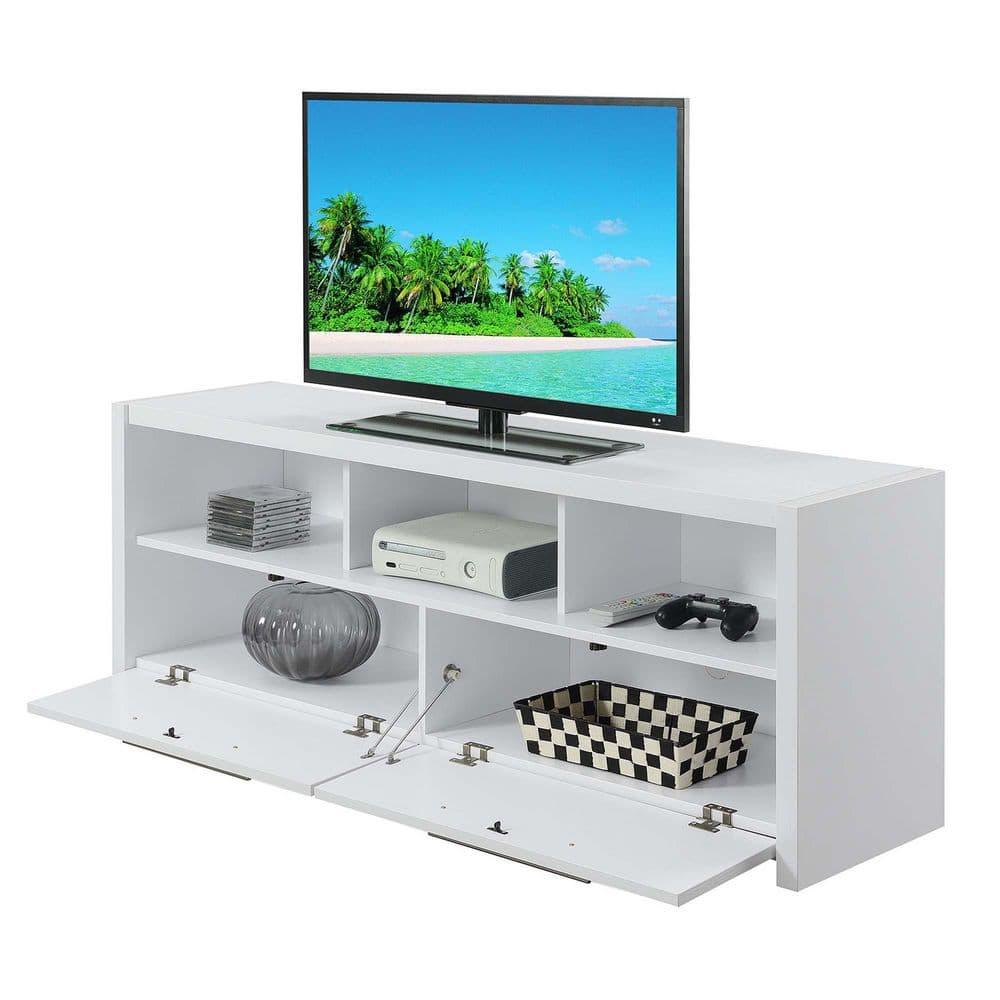 Convenience Concepts Newport Marbella 60 inch TV Stand with Cabinets and Shelves, White