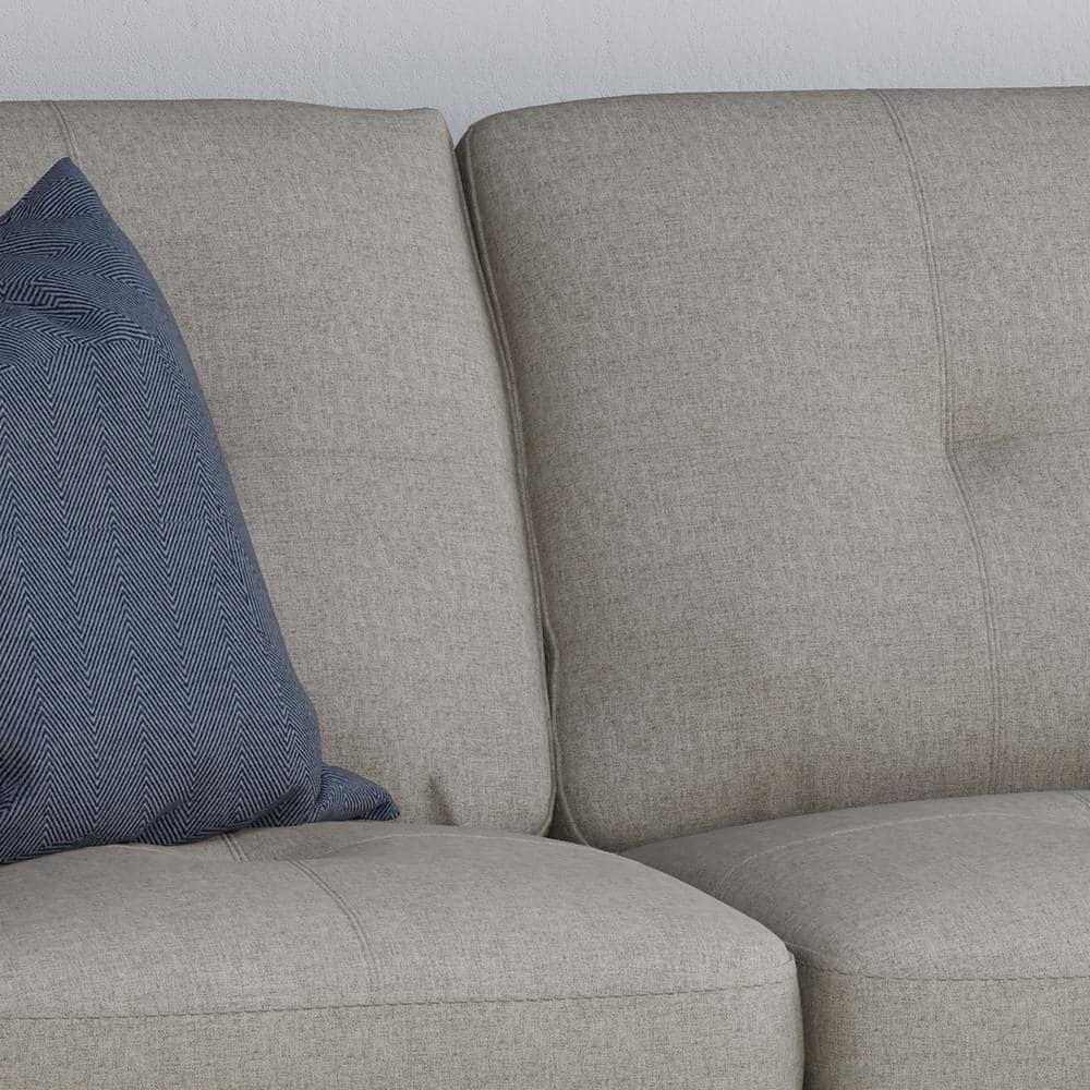 Noble House Laranne 3 Seater Tufted Fabric Sofa, Beige, Dark Brown