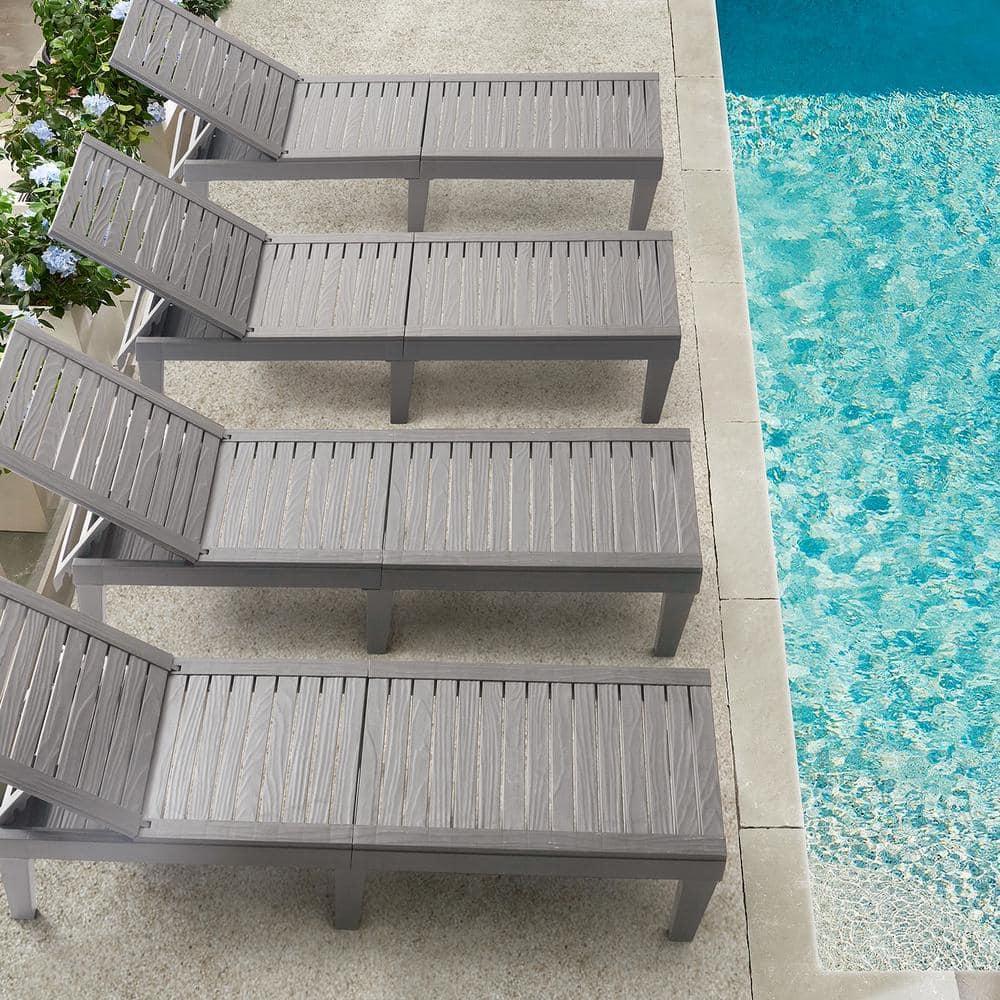 Nestl Waterproof Chaise Lounge Chair - Set of 4 Adjustable Lightweight Gray Outdoor Patio Chairs