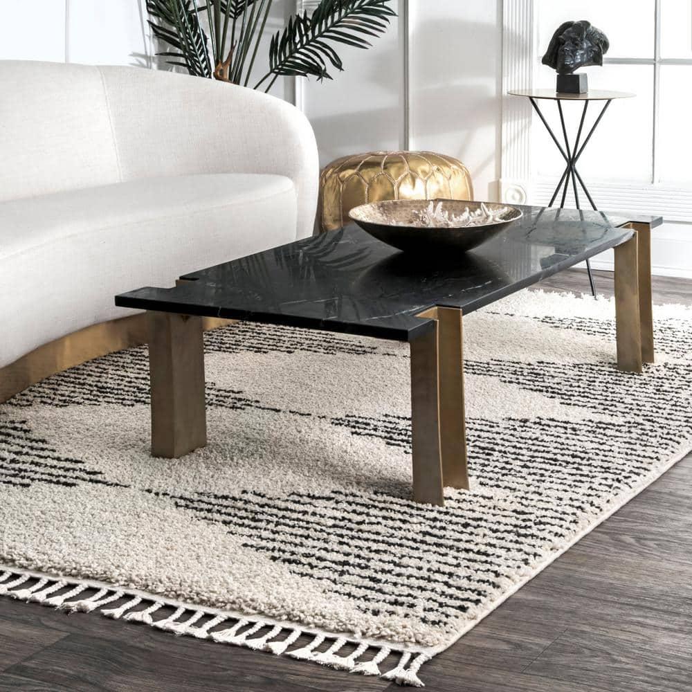 Nuloom Bria Trellis 4 Round Accent Shag Indoor Area Rug for Living Room Bedroom Dining Room Nursery Entryway, Off White/Charcoal