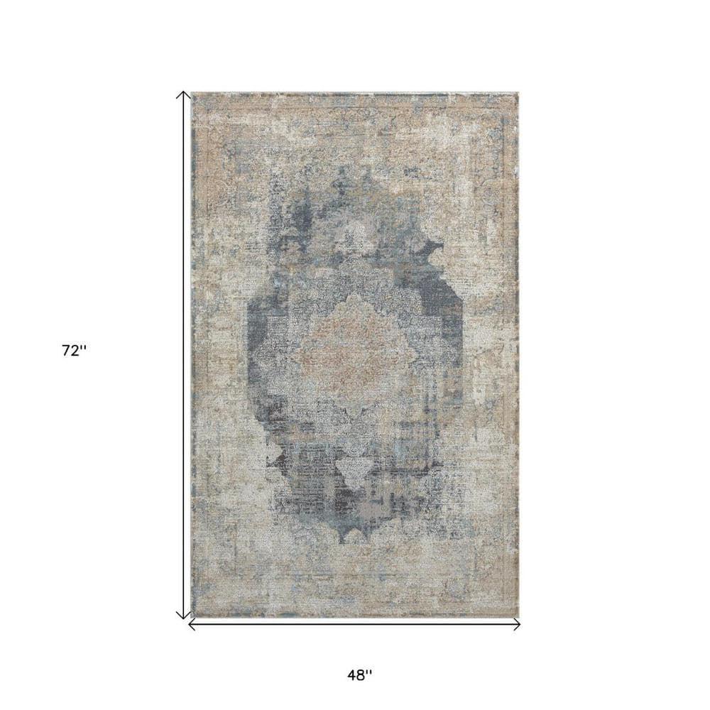 HomeRoots 4' X 6' Beige And Gray Medallion Area Rug