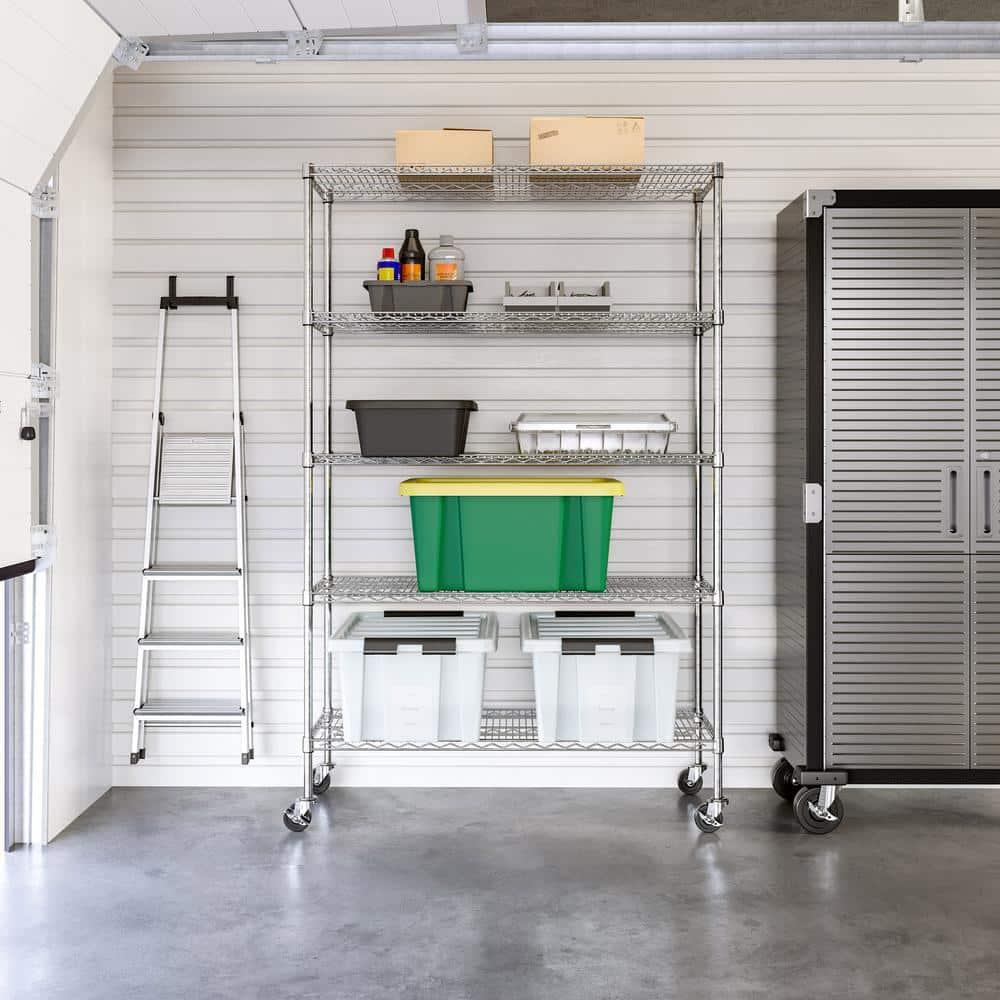 UltraDurable 48'' W x 18" D 5-Tier NSF-Certified Steel Shelving with Wheels