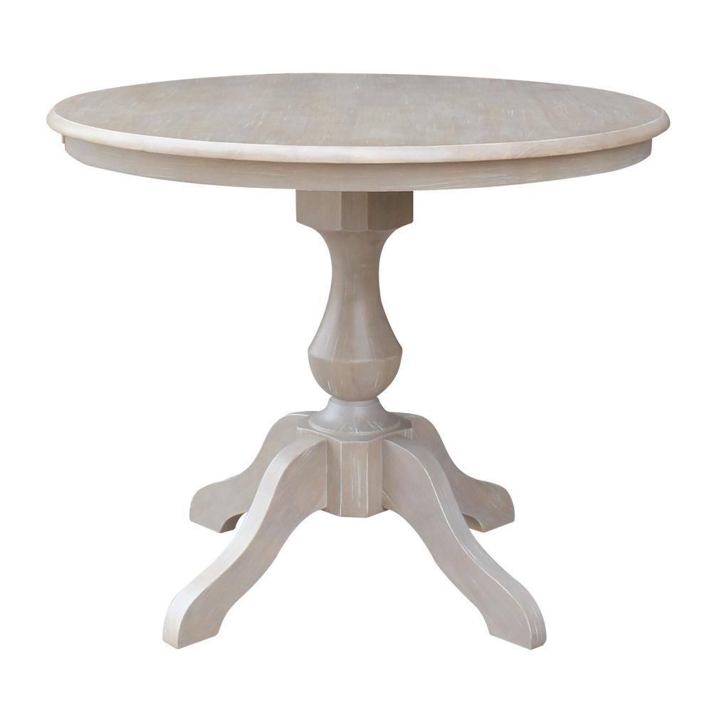 36"x36" Solid Wood Round Pedestal Dining Table Washed Gray Taupe - International Concepts: For 4, Non-Extension