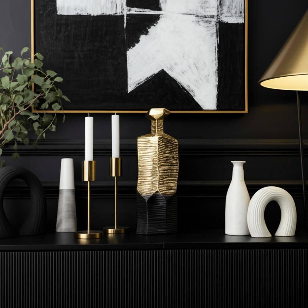 7"Lx4"Wx20"H, Metal Rigged Vase, Gold/Black Finish, Decorative Vase for Centerpieces and Home Decor, Perfect for Bedrooms, Dining Rooms, or Living Rooms