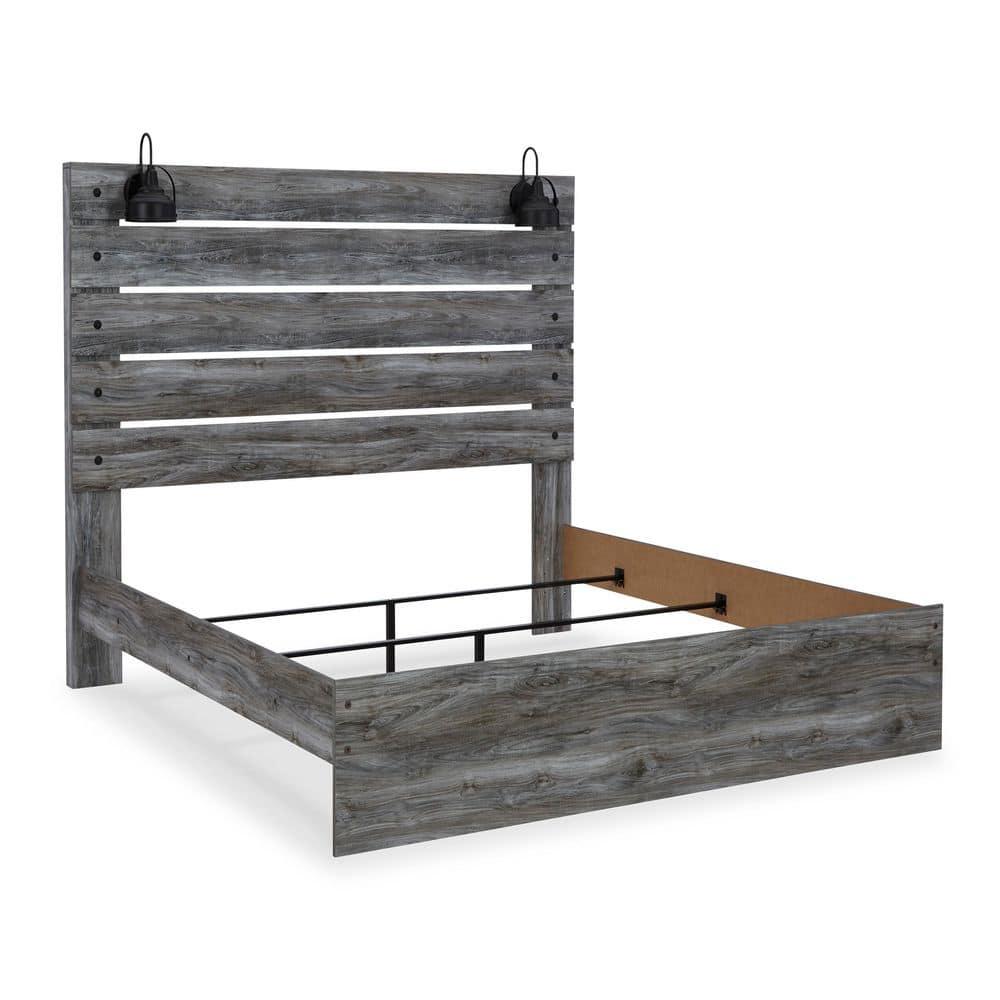 Gray Driftwood Queen Panel Bed with Sconce Lights