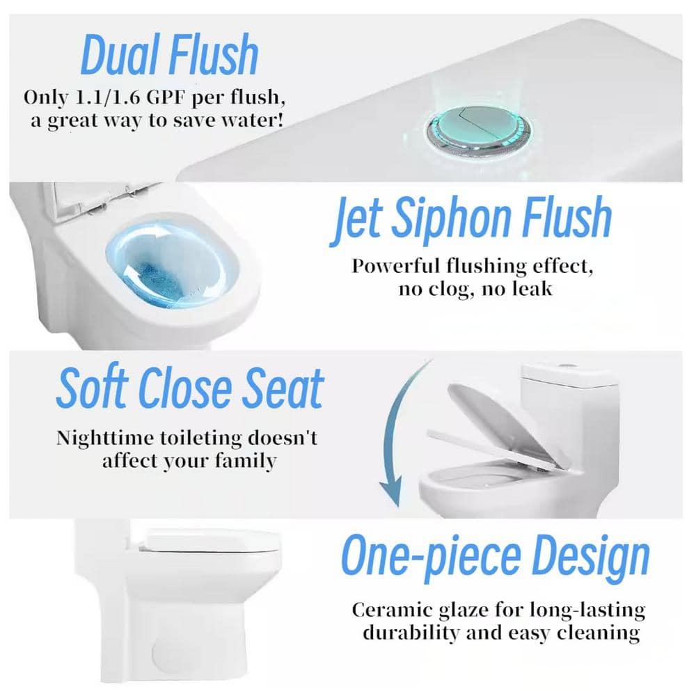 Momei One Piece Toilet,Floor-Discharge Dual Flush,Glossy White - 24.8x13x27.56