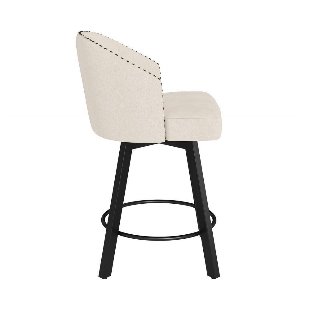Counter Height Bar Stools Set of 3, 26" Swivel Fabric Upholstered Bar Stools with Backs and Metal Legs, Retro Counter Stools for Kitchen Island, Dining Room, Pub, Linen