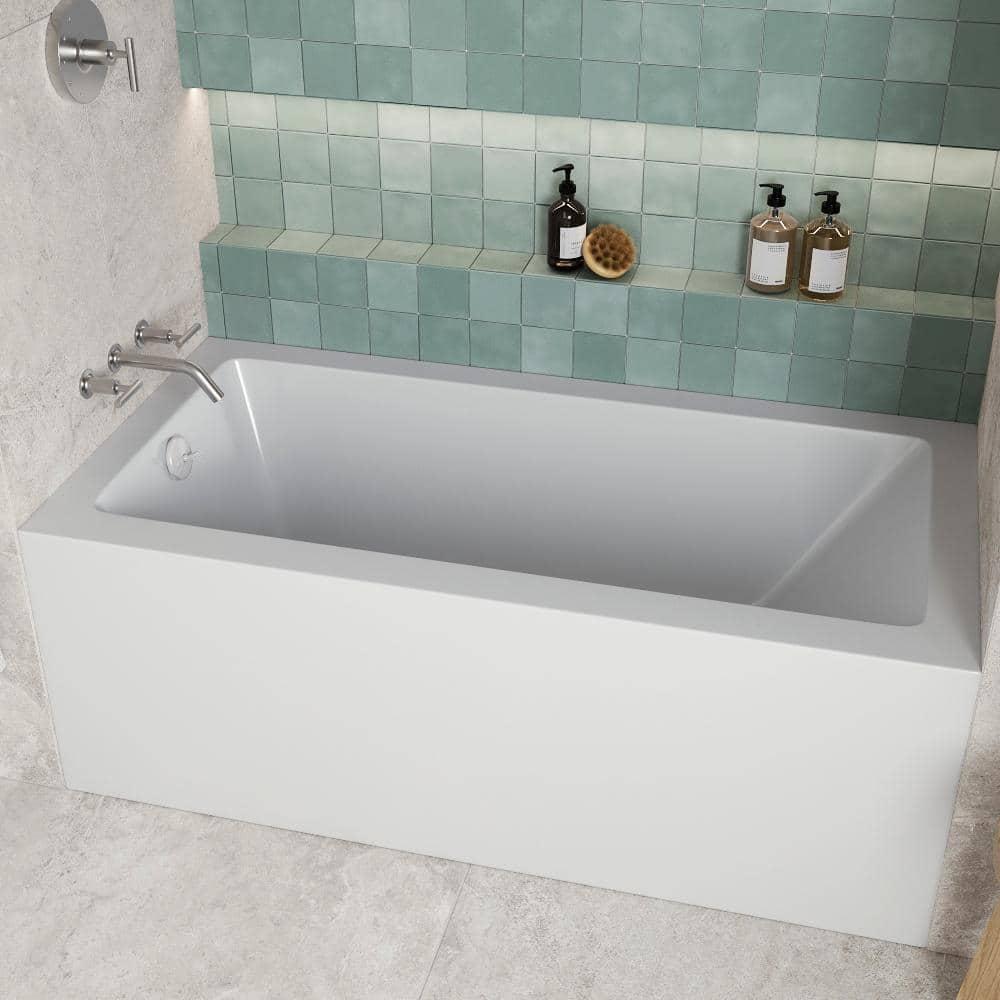 Streamline GA-304-10-WH 60 in. x 30 in. Acrylic Right-Hand Drain Alcove Bathtub in Glossy White With External Drain in Glossy White