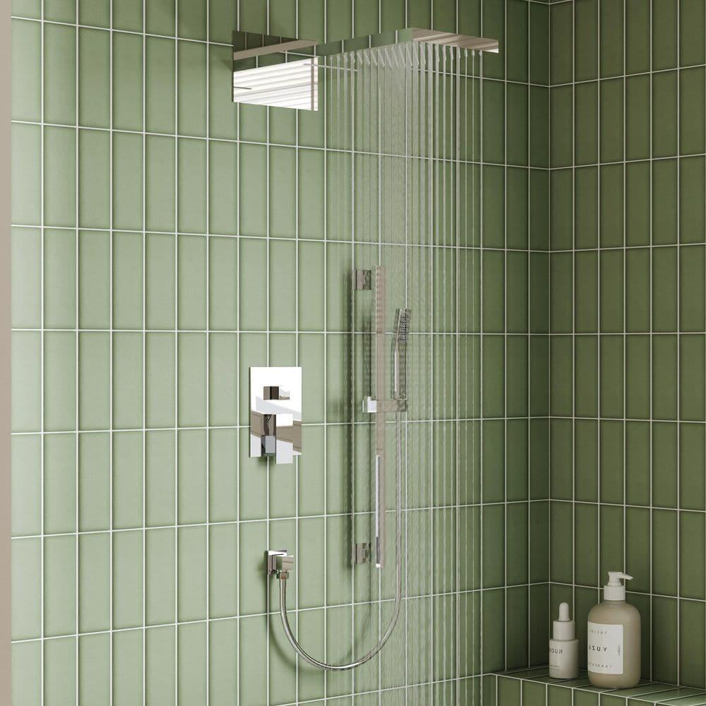 Dual-Function Wall Mounted Waterfall & Rainfall Shower Faucet Set With Rough-In Valve