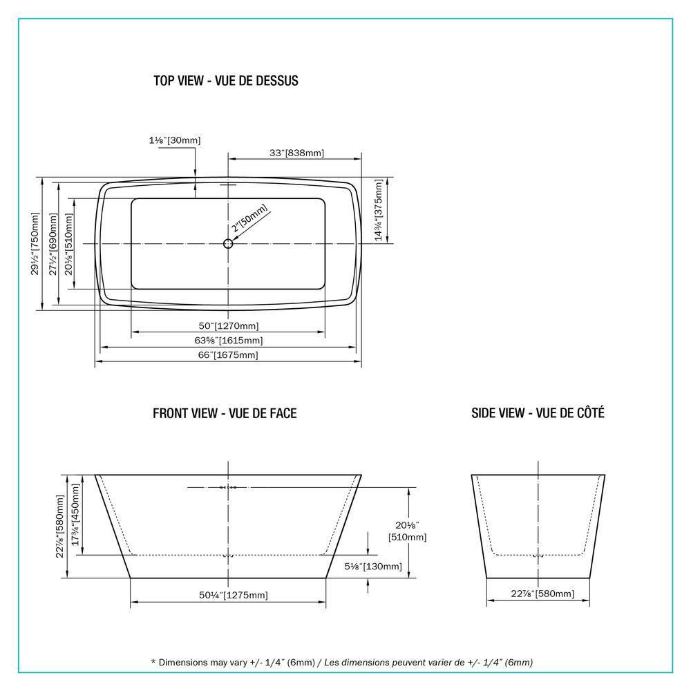 65.94'' x 29.53'' Freestanding Soaking Acrylic Bathtub