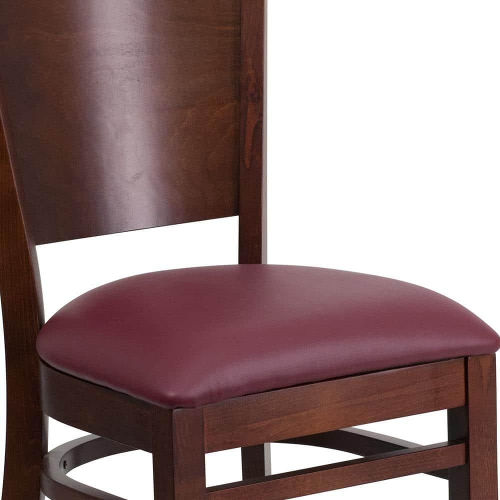 Flash Furniture Lacey Series Solid Back Walnut Wood Restaurant Chair - Burgundy Vinyl Seat
