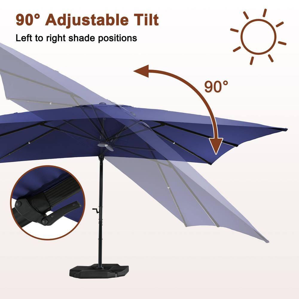Mondawe 10x13 Ft Patio Cantilever Umbrella with Base,360° Rotation Offset and LED Light Panel,Large Rectangular Outdoor Umbrella for Pool Deck, Navy