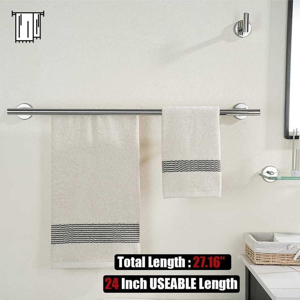 JQK Chrome Towel Bar, 24 Inch 304 Stainless Steel Thicken 0.8mm Double Bath Towel Rack for Bathroom, Towel Holder Polished Chrome Wall Mount, Total Length 27.16 Inch, TB100L24-CH