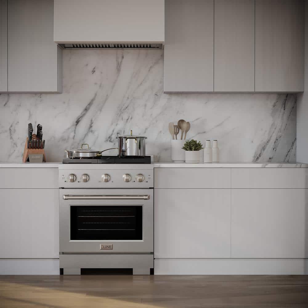 ZLINE Satin ZLINE 30 in. Paramount Gas Range w/ 4 Burners & Convection Oven w/ Door SGRS-30