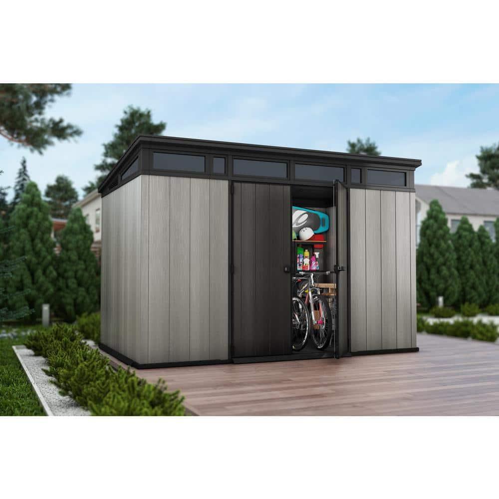 Keter Keter Artisan 11x7 ft. Modern Durable Resin Outdoor Storage Shed With Floor and Double Doors for Garden Patio Furniture and Tools, Grey