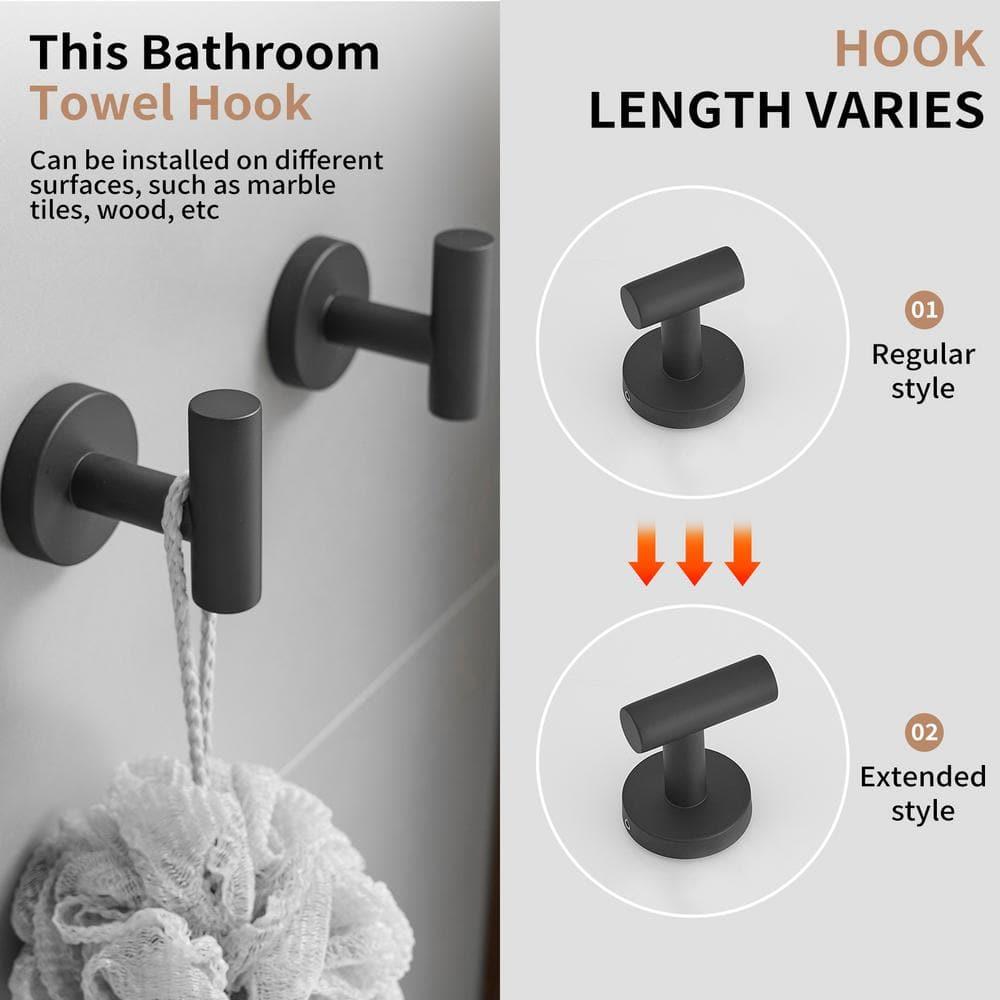 BWE 4-Pieces Round Shape J-Hook Robe/Towel Hook Wall Mount Bathroom Storage Modern in Matte Black