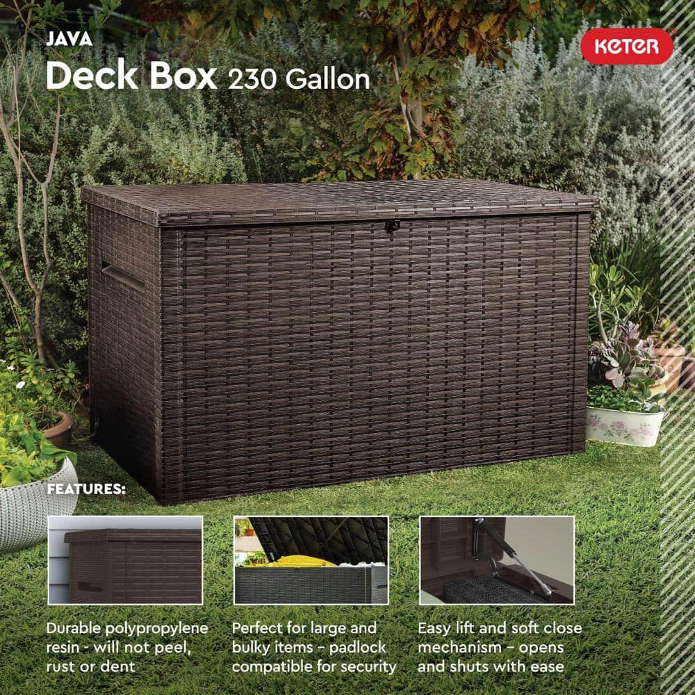 Java 230Gal Oversized Wicker-Resin Deck Box with Lockable Lid - Brown