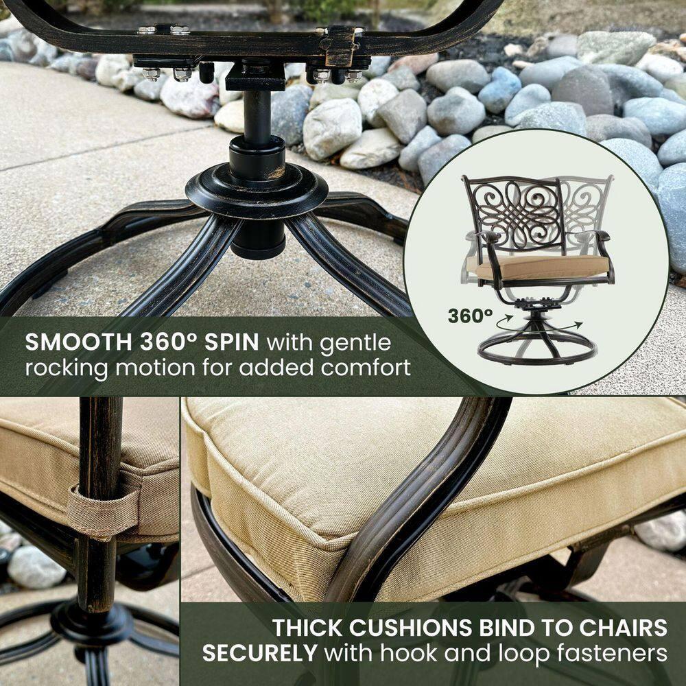 Hanover Traditions 5 Pcs Aluminum Outdoor Dining Set Seats 4 with Umbrella, Tan