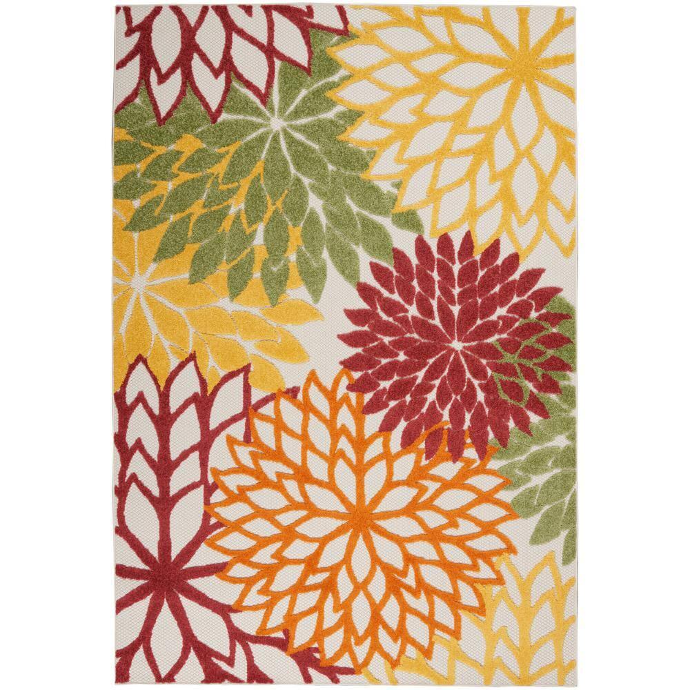 Nourison Aloha Floral Bloom Flatweave High-Low Indoor Outdoor Area Rug Red Multi Colored 3'6" x 5'6"
