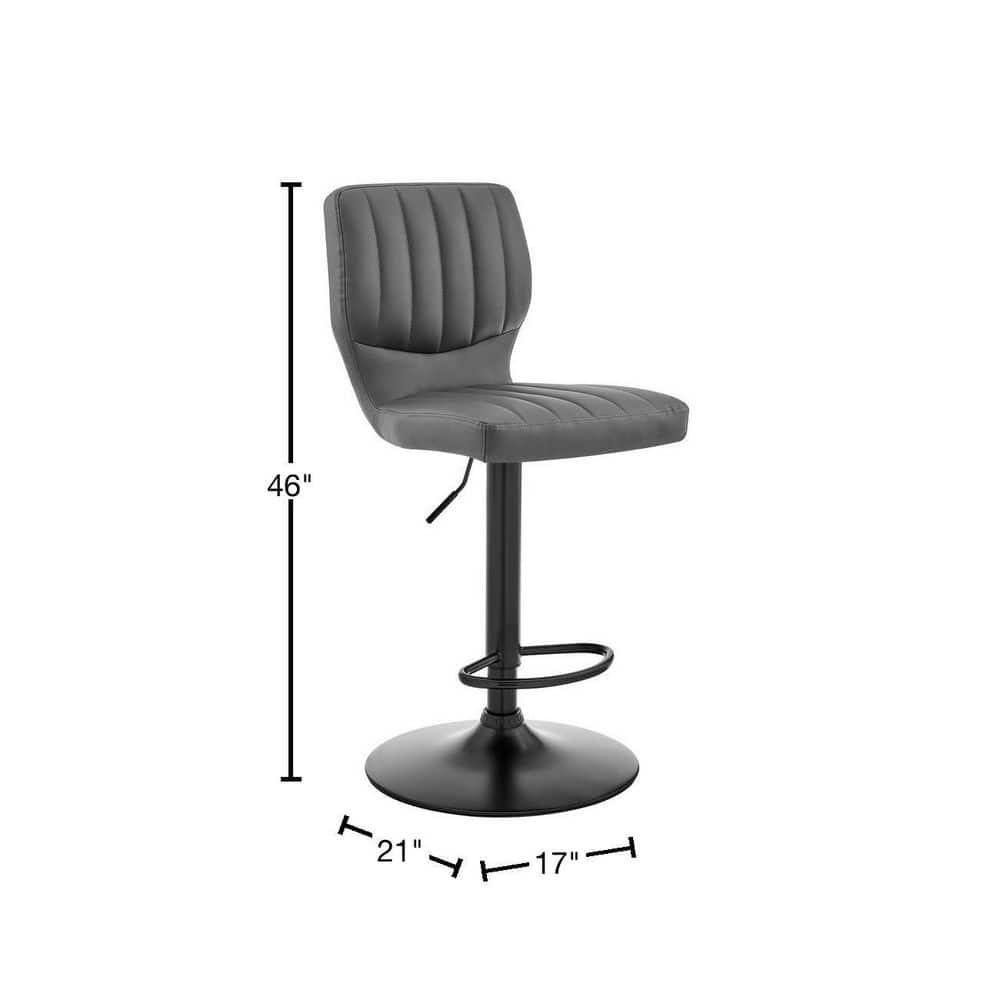 Contemporary Gray Leather Swivel Bar Stool with Adjustable Height