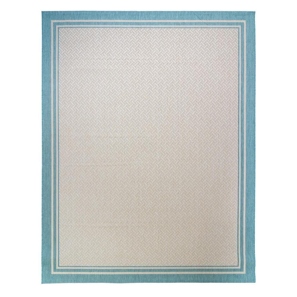 Gertmenian Paseo Soroa Blue/Beige Border Indoor/Outdoor Flatweave Area Rug