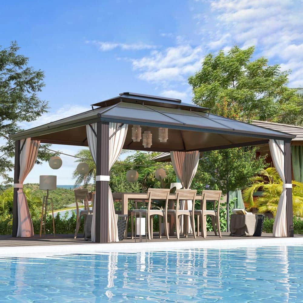 Erommy 10' x 13' Double Roof Hardtop Gazebo, Aluminum Frame Polycarbonate Roof